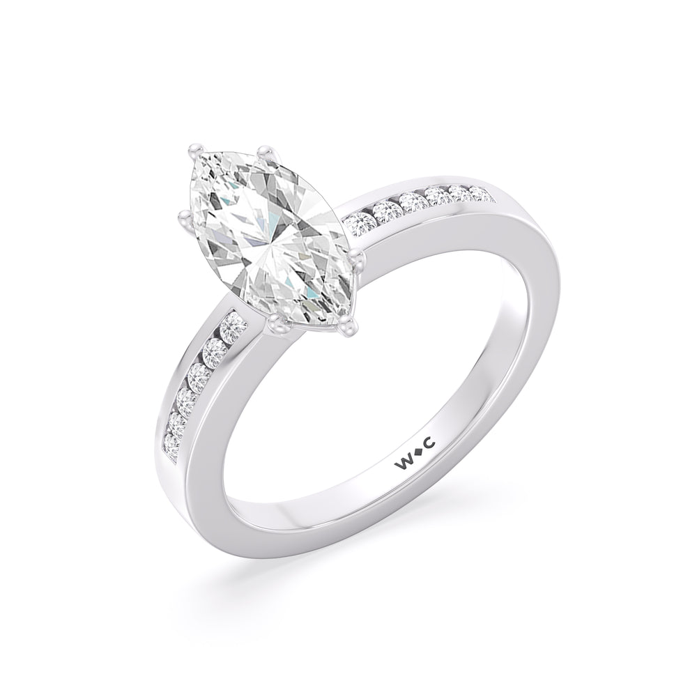 Cascading Channel Set Diamond Engagement Ring with Marquise Cut Diamond in 14KT Platinum view 3
