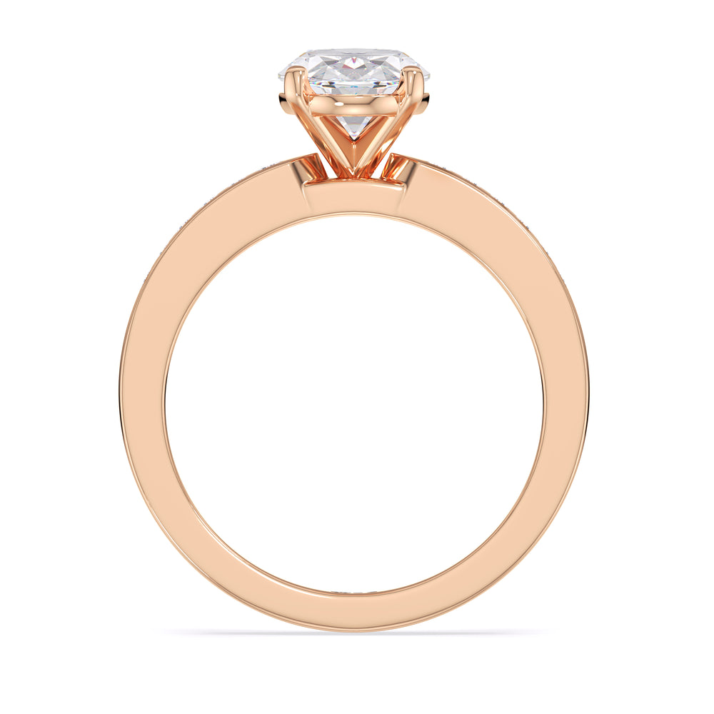 Cascading Channel Set Diamond Engagement Ring with Oval Cut Diamond in 14KT Rose Gold view 2
