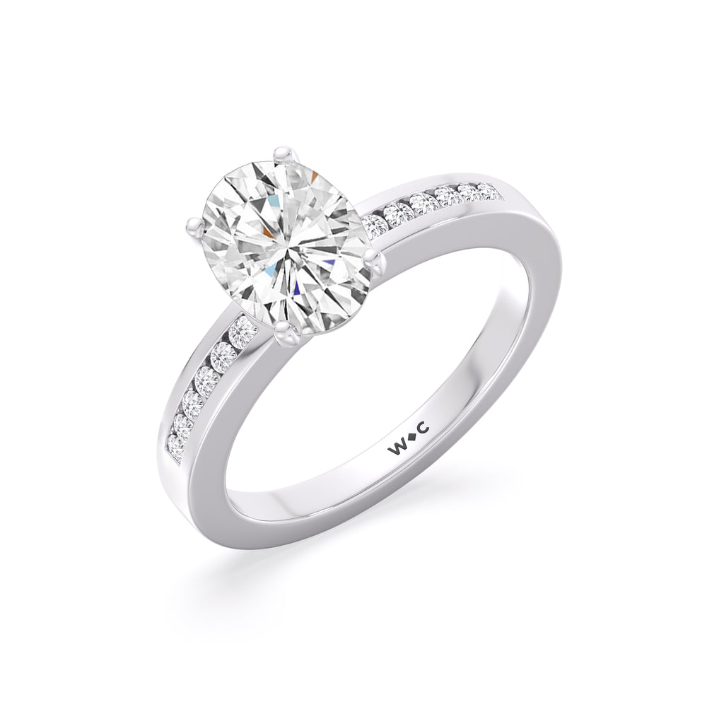 Cascading Channel Set Diamond Engagement Ring with Oval Cut Diamond in 14KT Platinum view 3

