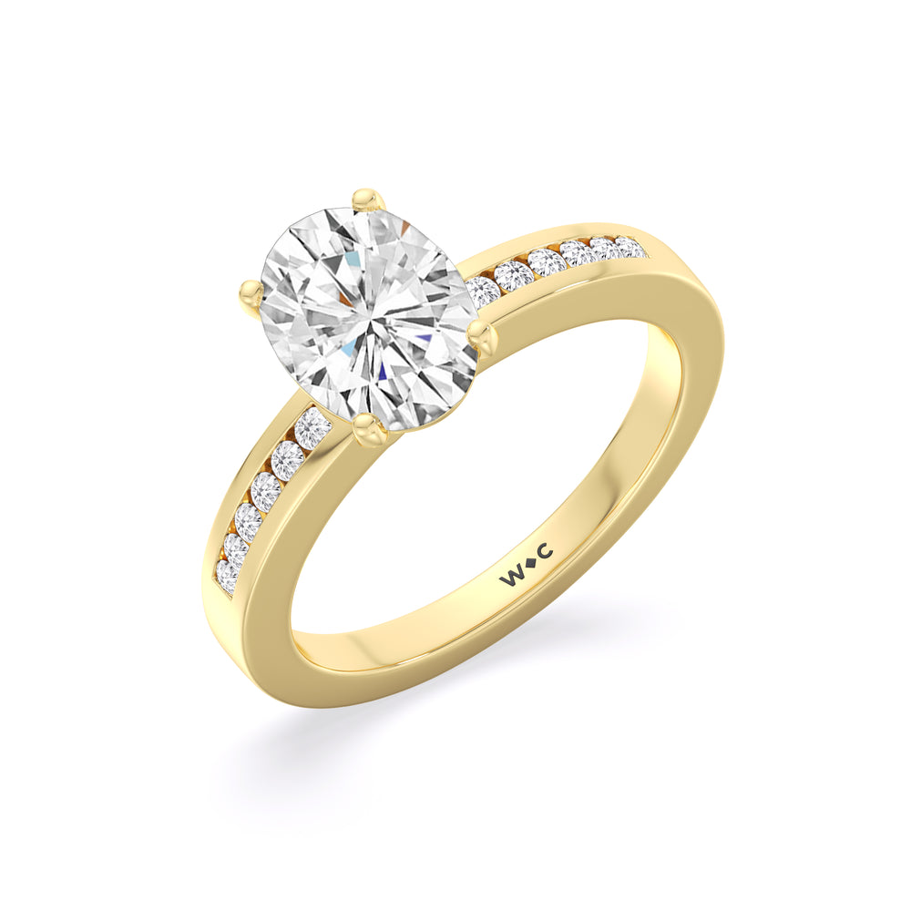 Cascading Channel Set Diamond Engagement Ring with Oval Cut Diamond in 14KT Yellow Gold view 3
