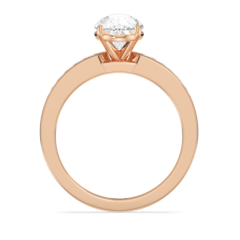Cascading Channel Set Diamond Engagement Ring with Pear Cut Diamond in 14KT Rose Gold view 2
