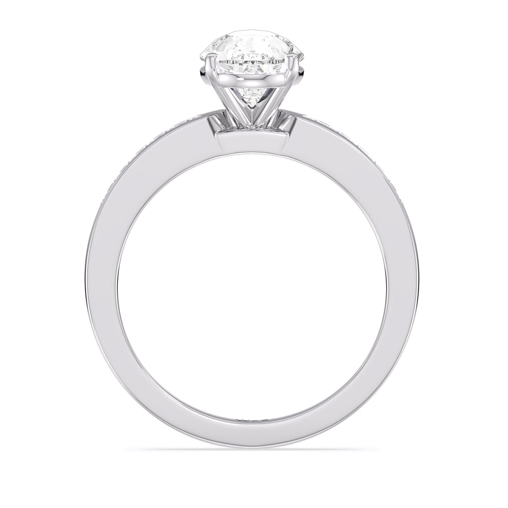 Cascading Channel Set Diamond Engagement Ring with Pear Cut Diamond in 14KT Platinum view 2
