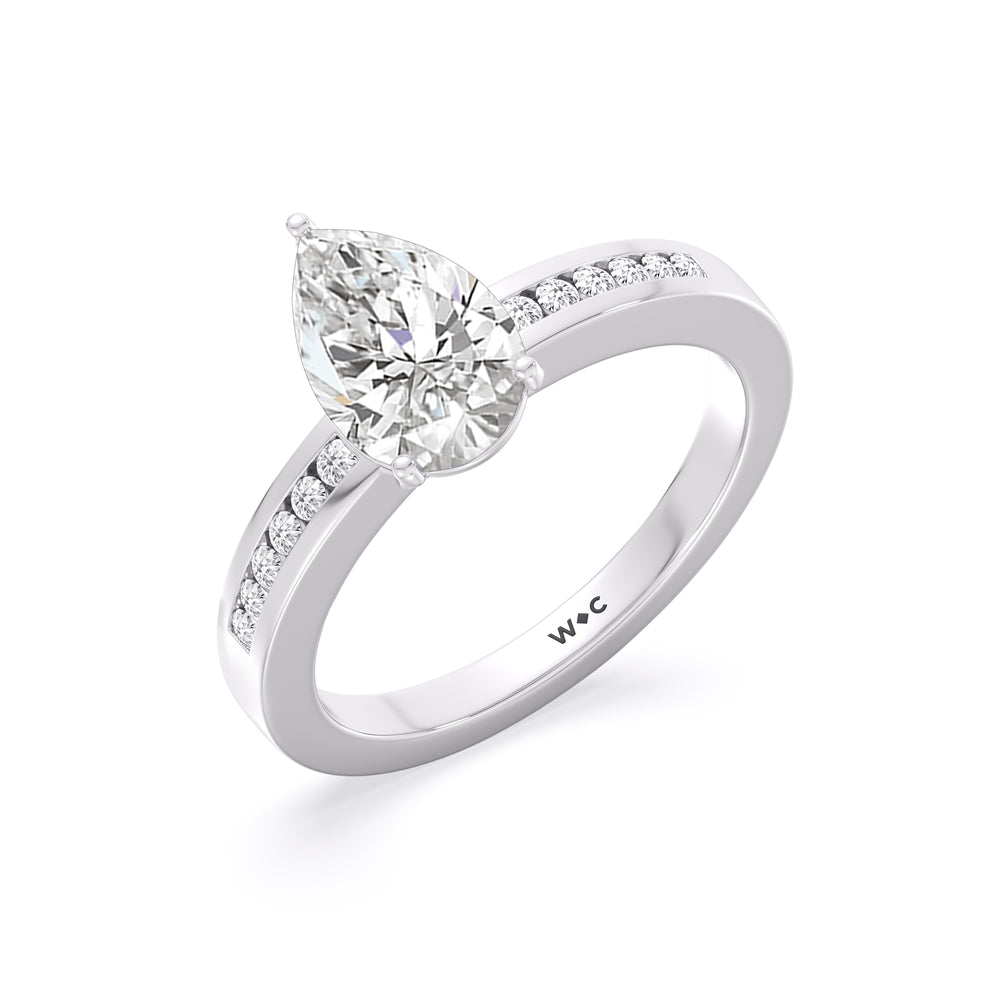 Cascading Channel Set Diamond Engagement Ring with Pear Cut Diamond in 14KT Platinum view 3
