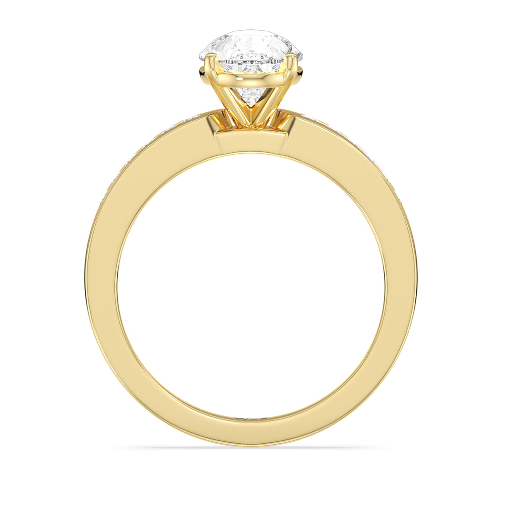 Cascading Channel Set Diamond Engagement Ring with Pear Cut Diamond in 14KT Yellow Gold view 2
