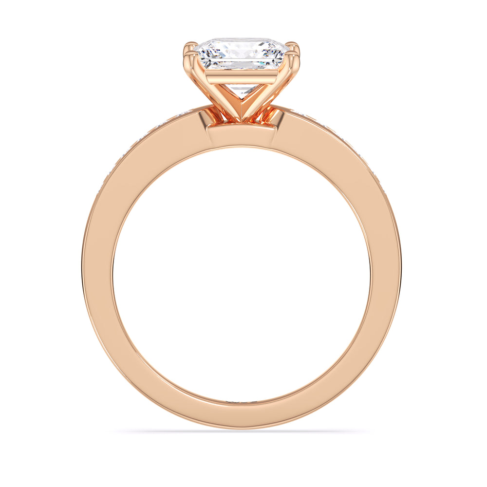 Cascading Channel Set Diamond Engagement Ring with Princess Cut Diamond in 14KT Rose Gold view 2
