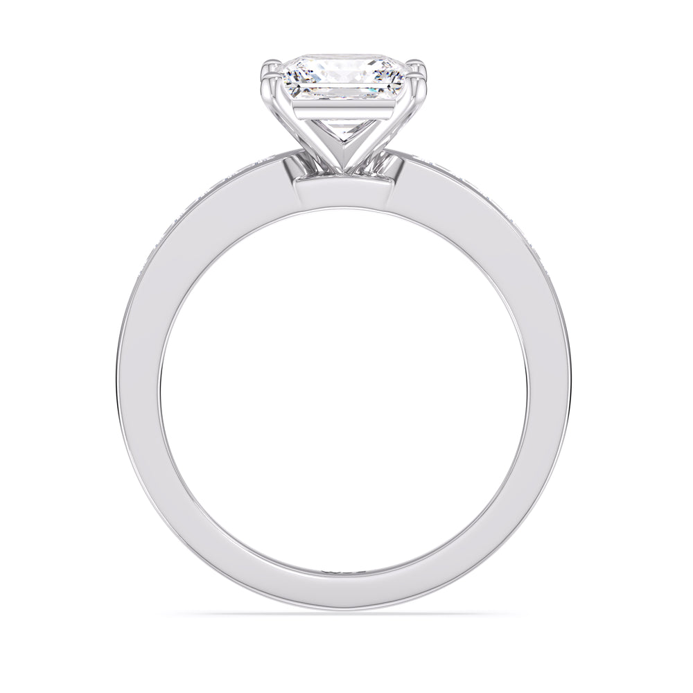 Cascading Channel Set Diamond Engagement Ring with Princess Cut Diamond in 14KT Platinum view 2
