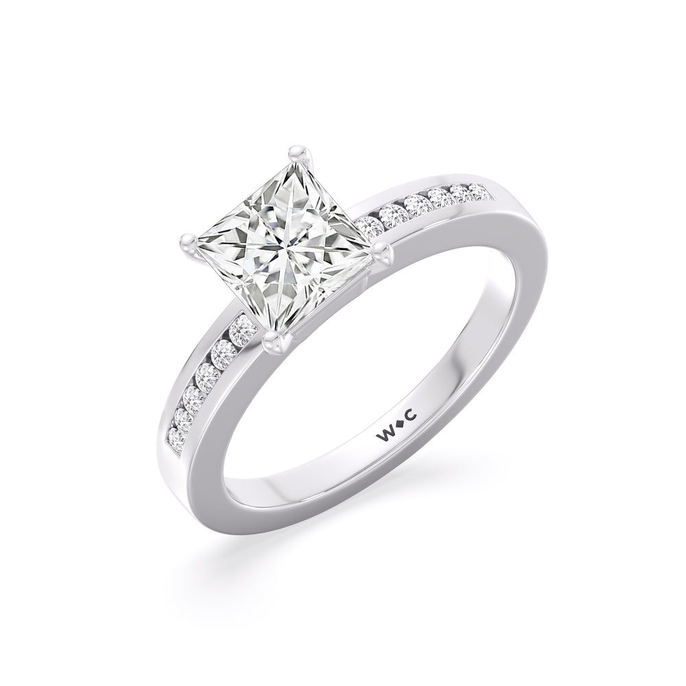 Cascading Channel Set Diamond Engagement Ring with Princess Cut Diamond in 14KT Platinum view 3
