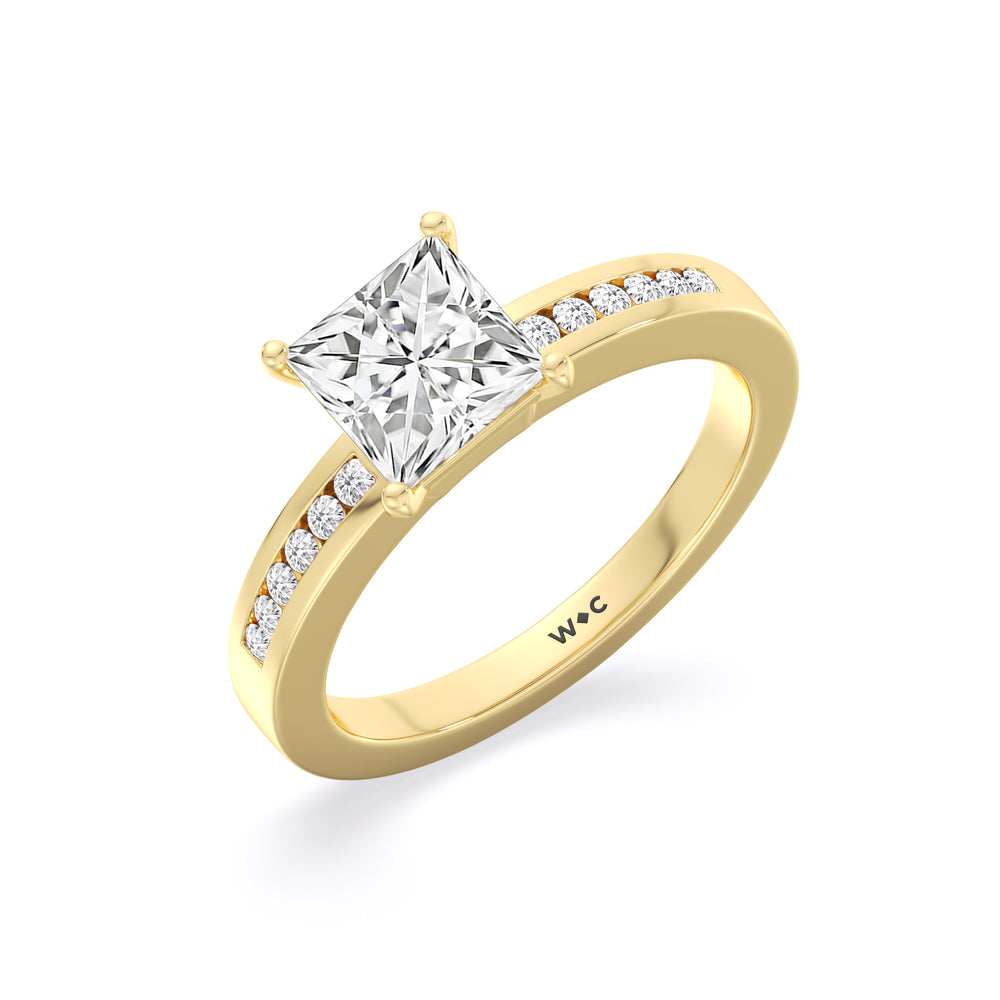 Cascading Channel Set Diamond Engagement Ring with Princess Cut Diamond in 14KT Yellow Gold view 3
