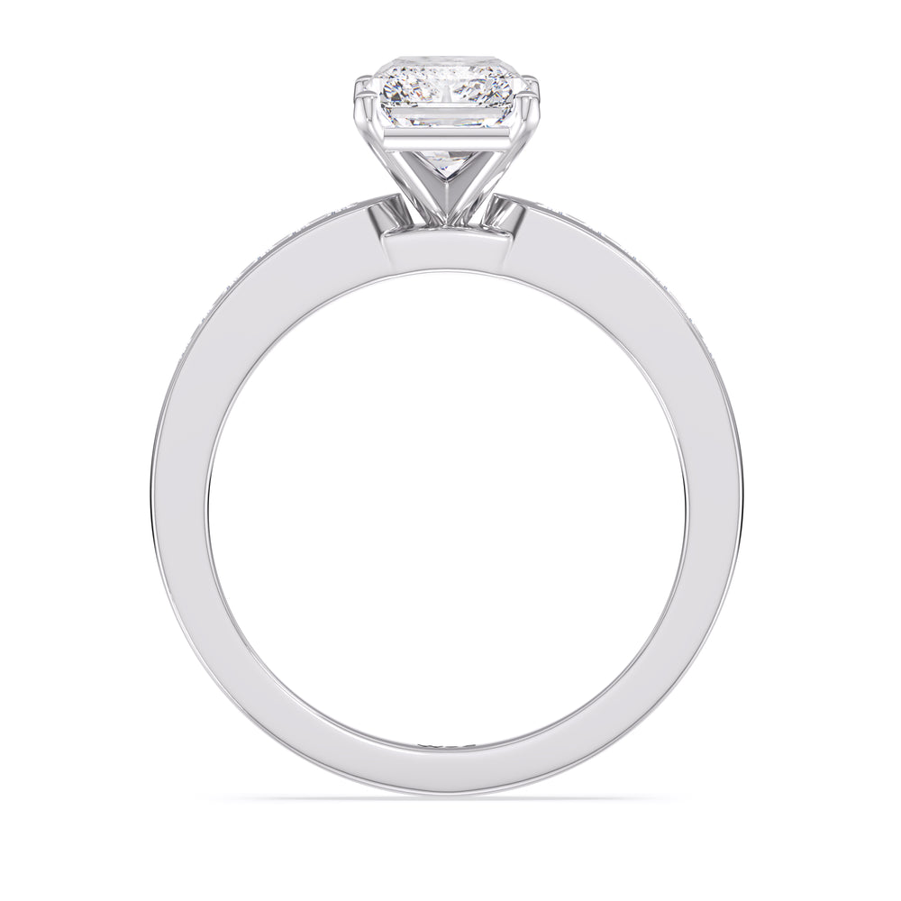 Cascading Channel Set Diamond Engagement Ring with Radiant Cut Diamond in 14KT Platinum view 2
