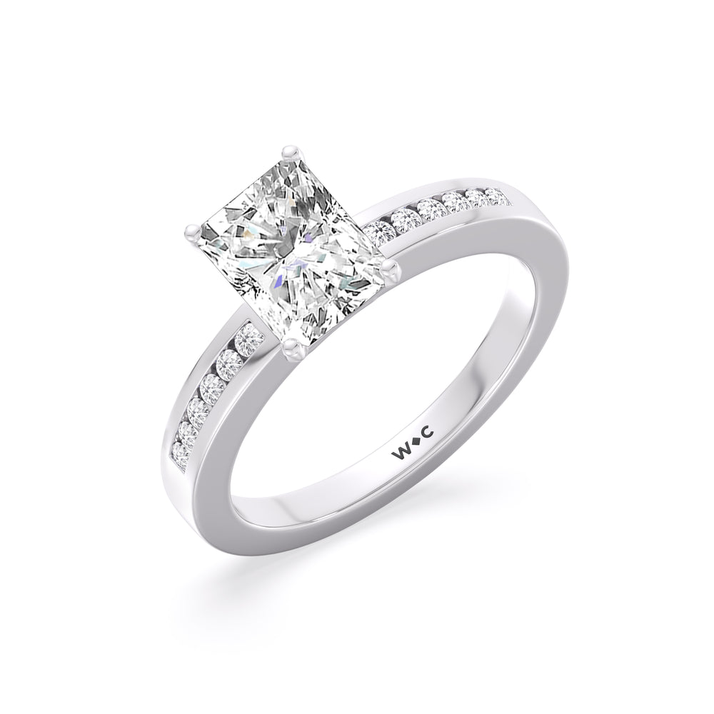 Cascading Channel Set Diamond Engagement Ring with Radiant Cut Diamond in 14KT Platinum view 3
