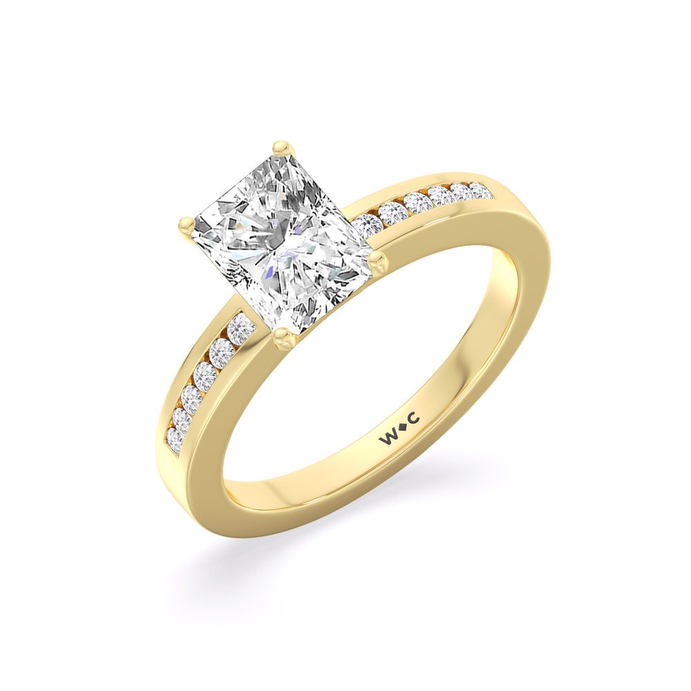 Cascading Channel Set Diamond Engagement Ring with Radiant Cut Diamond in 14KT Yellow Gold view 3
