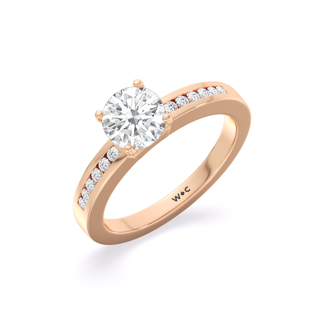Cascading Channel Set Diamond Engagement Ring with Round Cut Diamond in 14KT Rose Gold view 3
