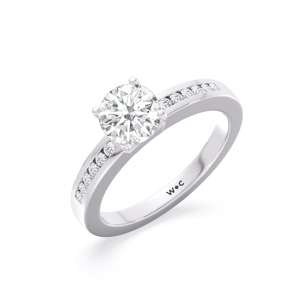 Cascading Channel Set Diamond Engagement Ring with Round Cut Diamond in 14KT Platinum view 3
