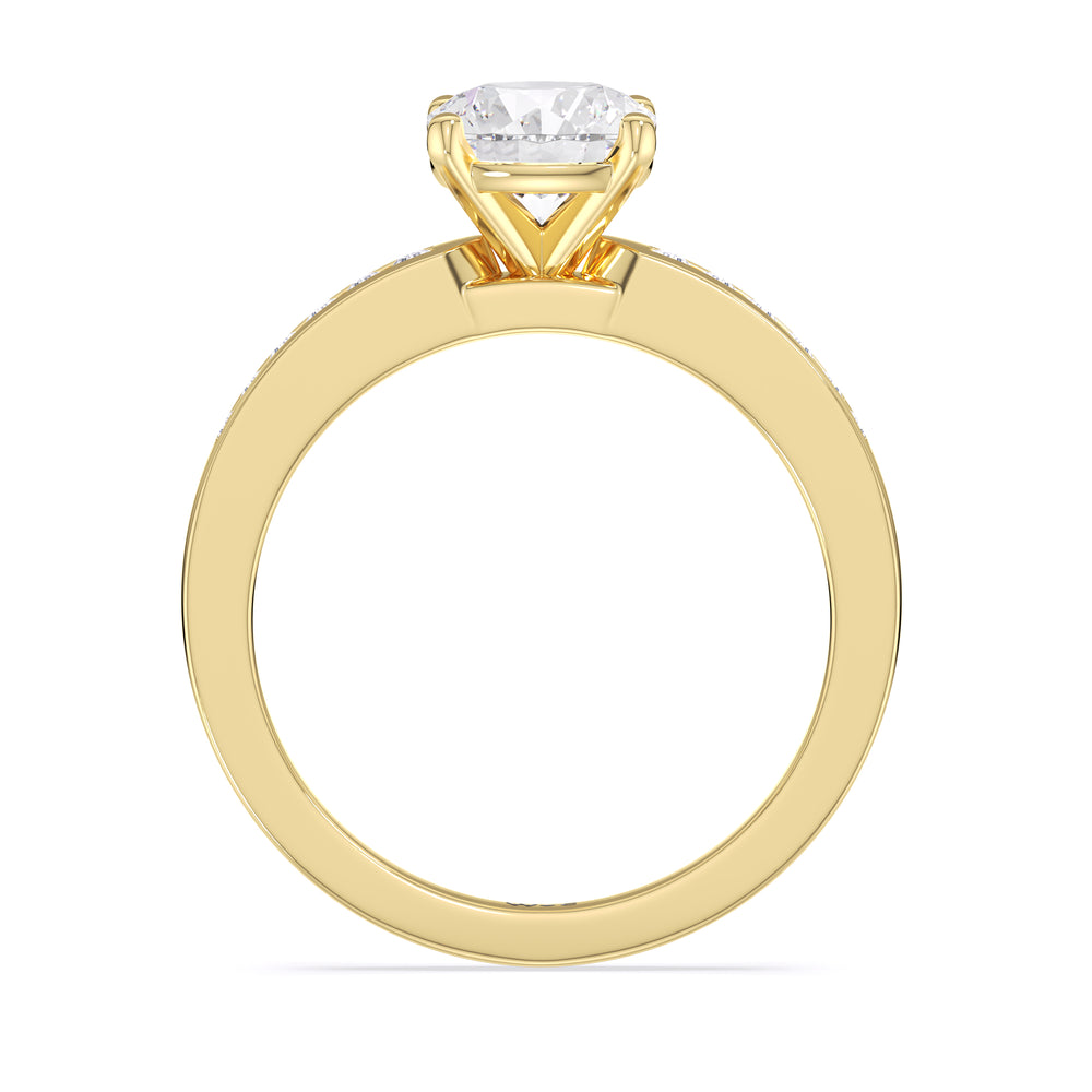 Cascading Channel Set Diamond Engagement Ring with Round Cut Diamond in 14KT Yellow Gold view 2
