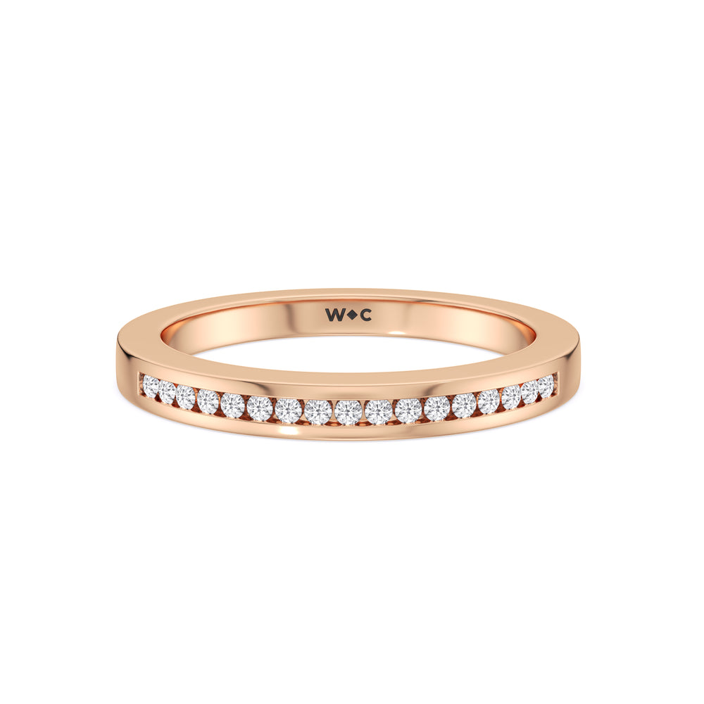 Cascading Channel Set Diamond Wedding Band with 18KT Rose Gold Cut Diamond in 14KT Rose Gold view 1
