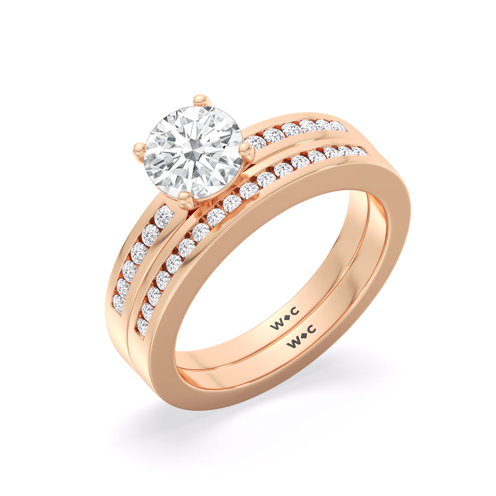 Cascading Channel Set Diamond Engagement Ring with Cushion Cut Diamond in 14KT Rose Gold view 4
