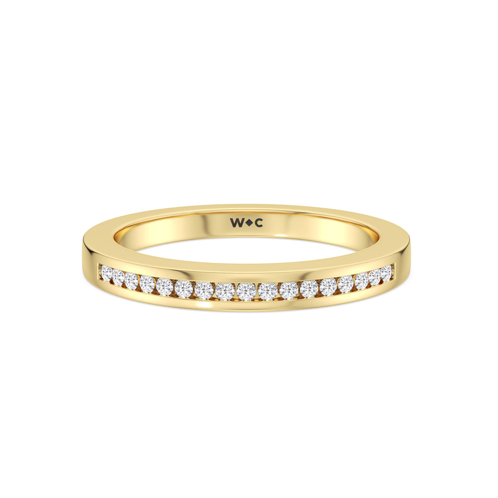 Cascading Channel Set Diamond Wedding Band with 18KT Yellow Gold Cut Diamond in 14KT Yellow Gold view 1
