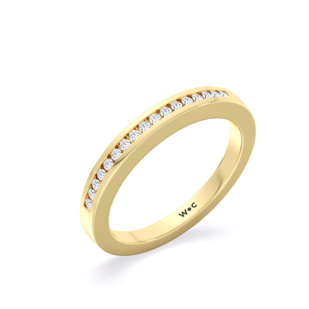 Cascading Channel Set Diamond Wedding Band with 18KT Yellow Gold Cut Diamond in 14KT Yellow Gold view 4

