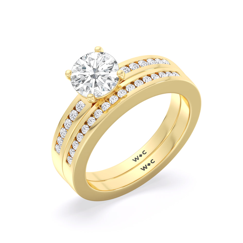 Cascading Channel Set Diamond Wedding Band with 18KT Yellow Gold Cut Diamond in 14KT Yellow Gold view 3
