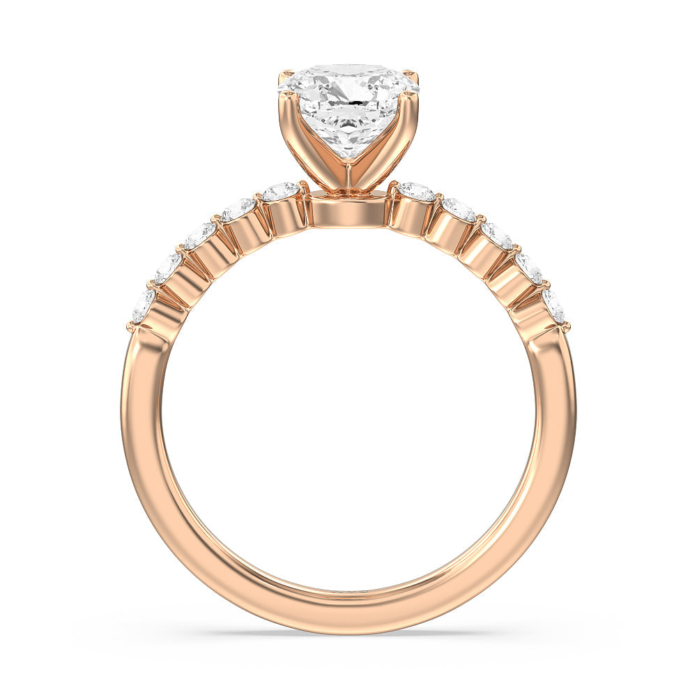 Cushion Cut Under Bezeled Accent Diamond Engagement Ring with Lab Grown Diamond in 14KT Rose Gold view 4
