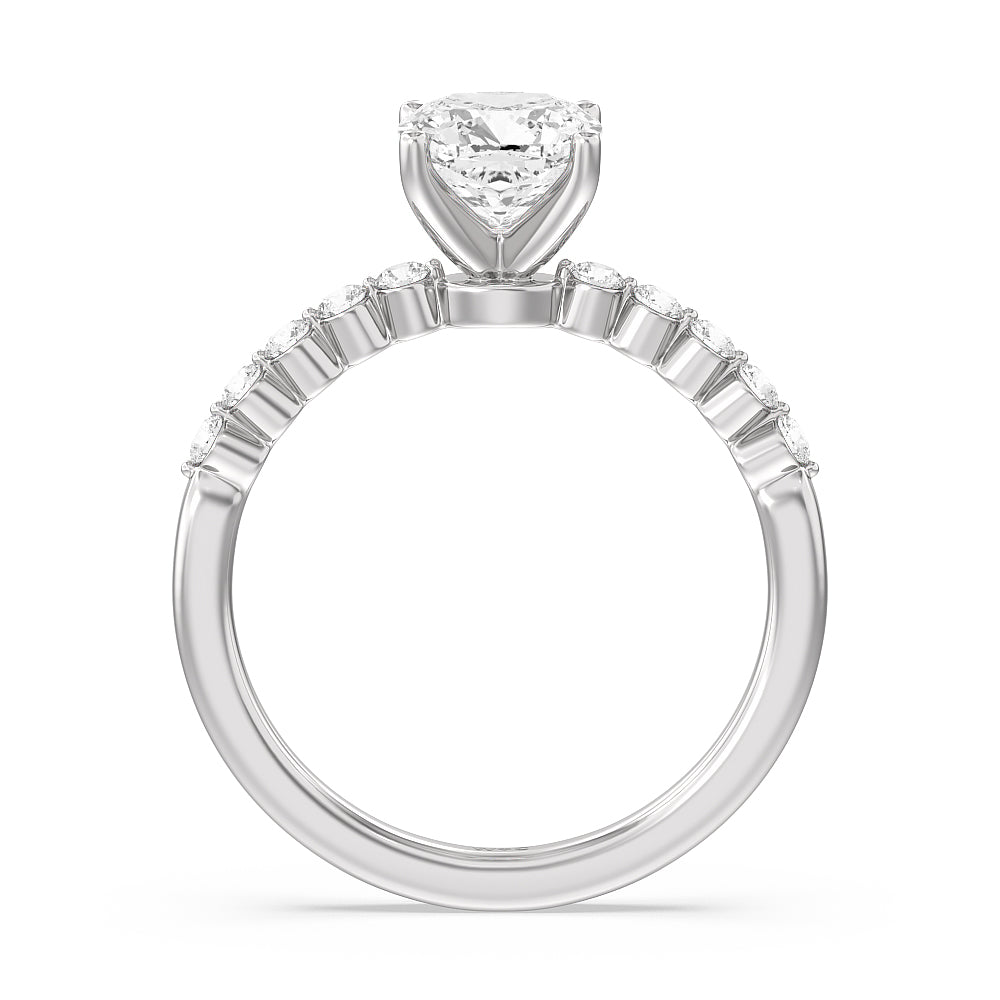 Cushion Cut Under Bezeled Accent Diamond Engagement Ring with Lab Grown Diamond in 14KT Platinum view 4
