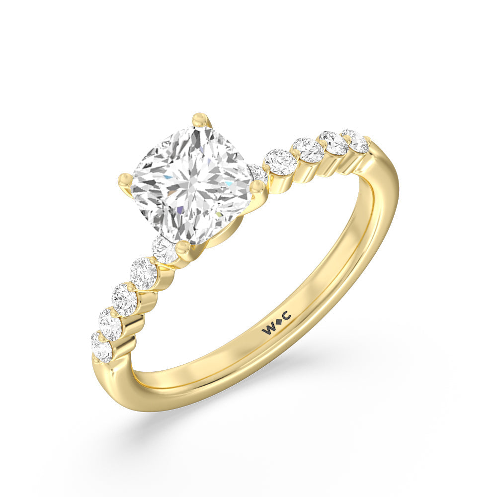 Cushion Cut Under Bezeled Accent Diamond Engagement Ring with Lab Grown Diamond in 14KT Yellow Gold view 5

