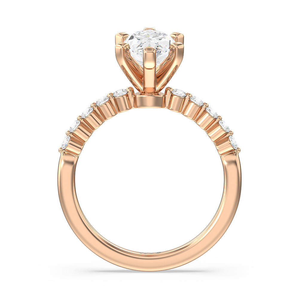 Marquise Cut Under Bezeled Accent Diamond Engagement Ring with Lab Grown Diamond in 14KT Rose Gold view 4
