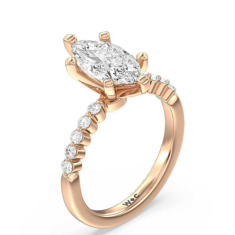 Marquise Cut Under Bezeled Accent Diamond Engagement Ring with Lab Grown Diamond in 14KT Rose Gold view 5
