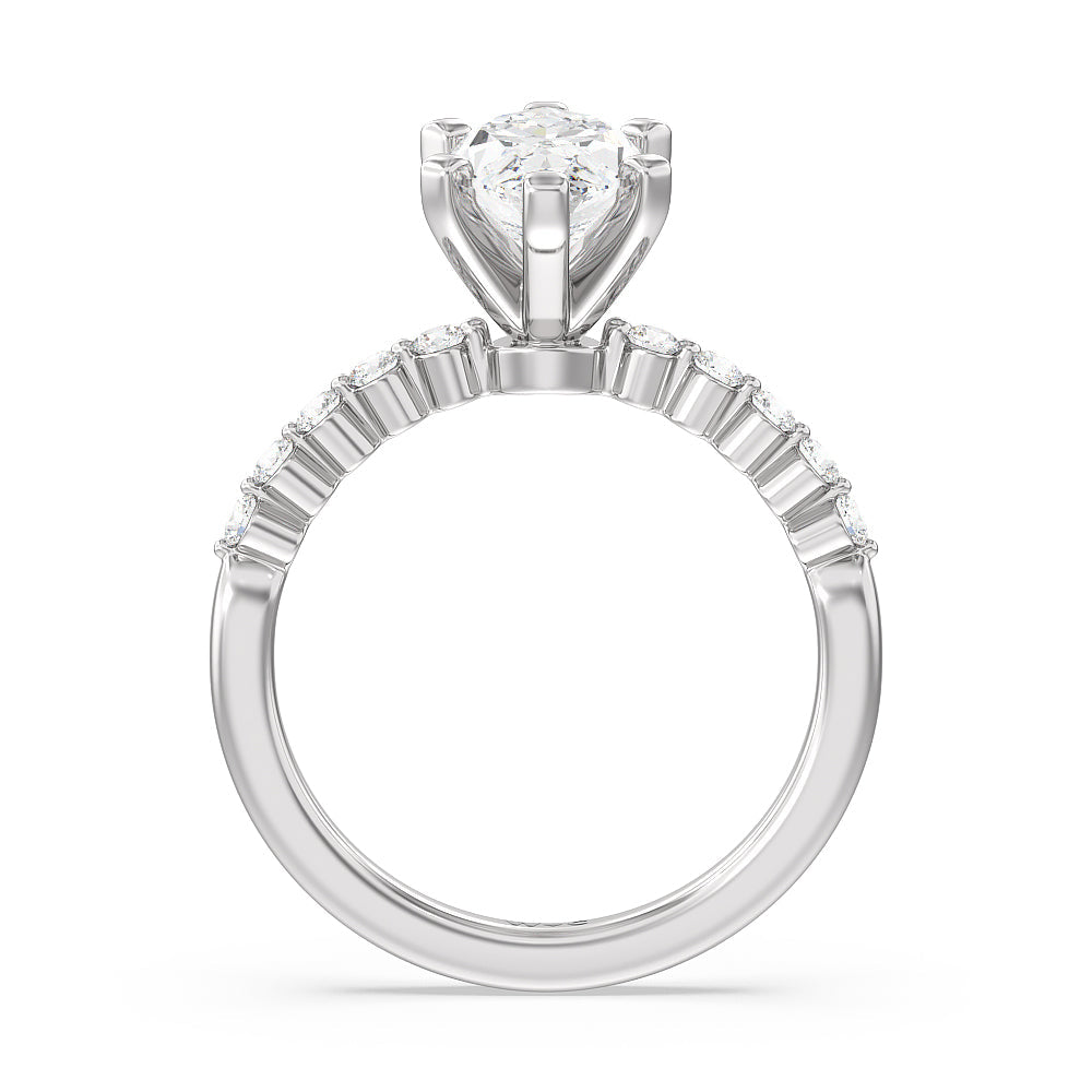 Marquise Cut Under Bezeled Accent Diamond Engagement Ring with Lab Grown Diamond in 14KT Platinum view 4
