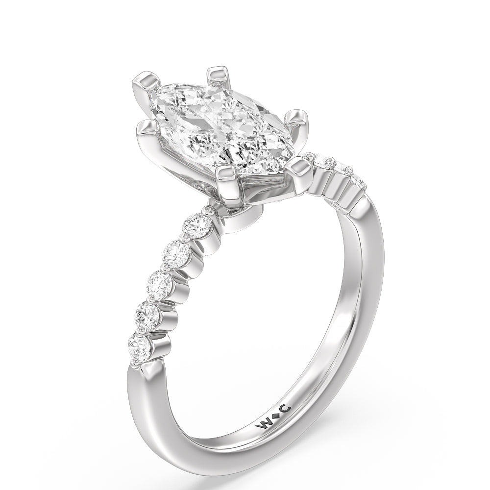 Marquise Cut Under Bezeled Accent Diamond Engagement Ring with Lab Grown Diamond in 14KT Platinum view 5
