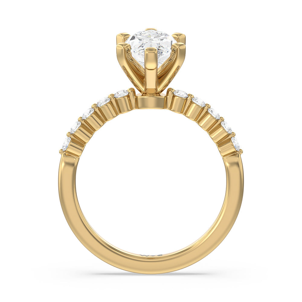 Marquise Cut Under Bezeled Accent Diamond Engagement Ring with Lab Grown Diamond in 14KT Yellow Gold view 4
