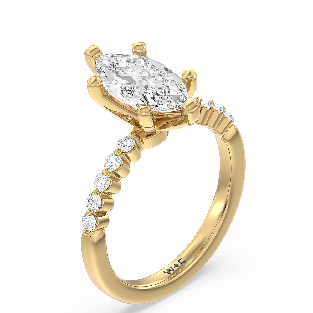 Marquise Cut Under Bezeled Accent Diamond Engagement Ring with Lab Grown Diamond in 14KT Yellow Gold view 5
