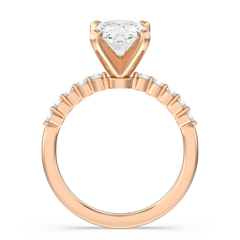 Oval Cut Under Bezeled Accent Lab Diamond Engagement Ring with Lab Grown Diamond in 14KT Rose Gold view 2
