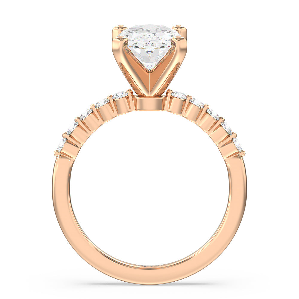 Oval Cut Under Bezeled Accent Diamond Engagement Ring with Lab Grown Diamond in 14KT Rose Gold view 4

