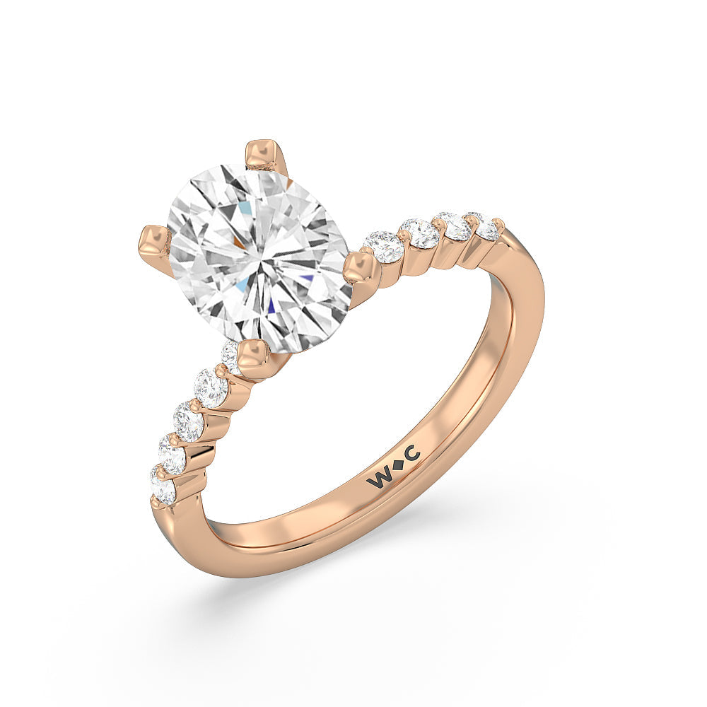 Oval Cut Under Bezeled Accent Diamond Engagement Ring with Lab Grown Diamond in 14KT Rose Gold view 5
