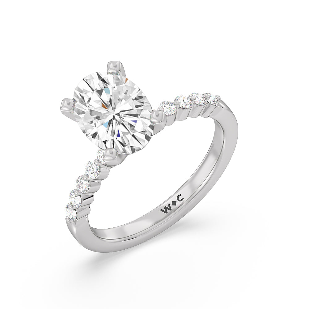 Oval Cut Under Bezeled Accent Diamond Engagement Ring with Lab Grown Diamond in 14KT Platinum view 5
