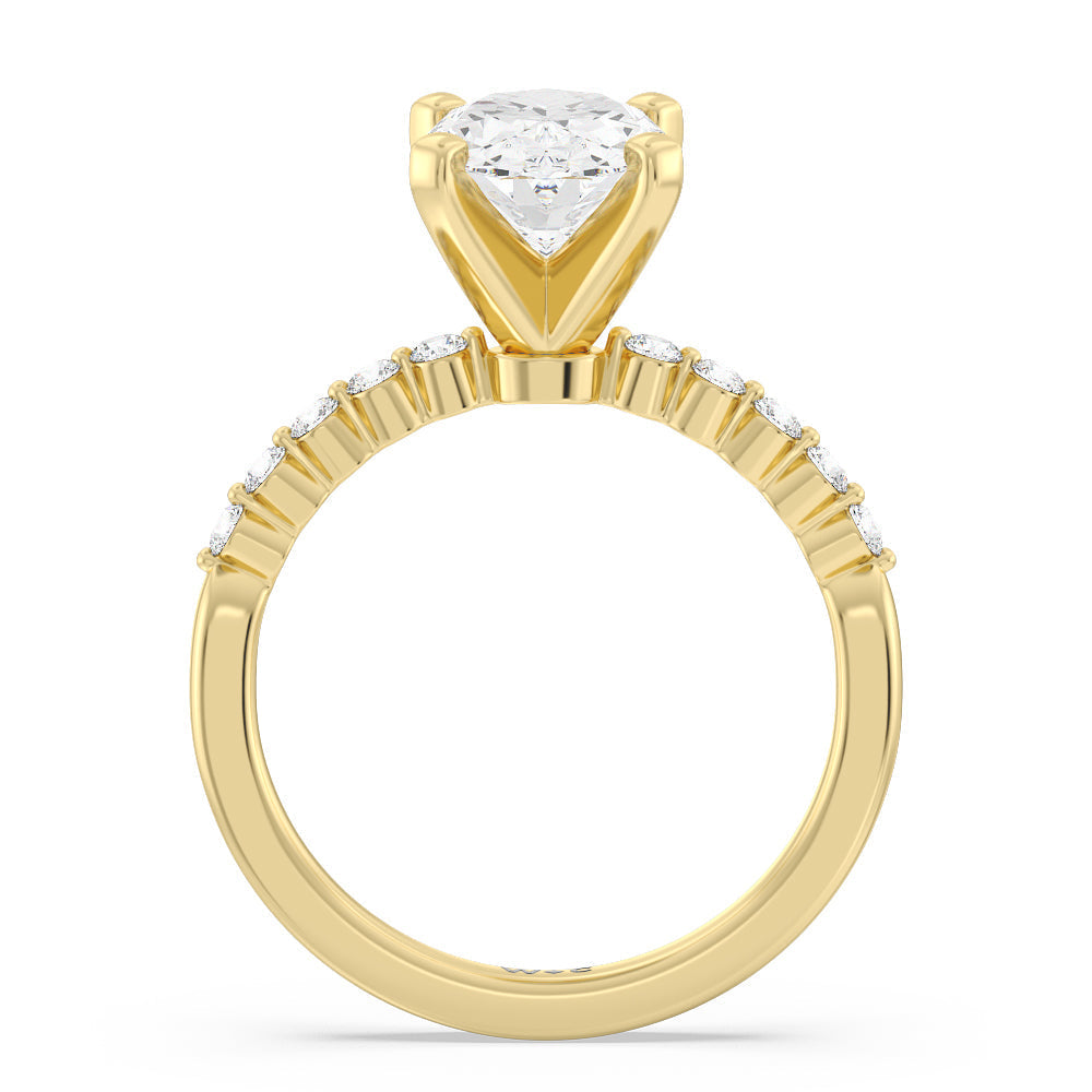 Oval Cut Under Bezeled Accent Lab Diamond Engagement Ring with Lab Grown Diamond in 14KT Yellow Gold view 2
