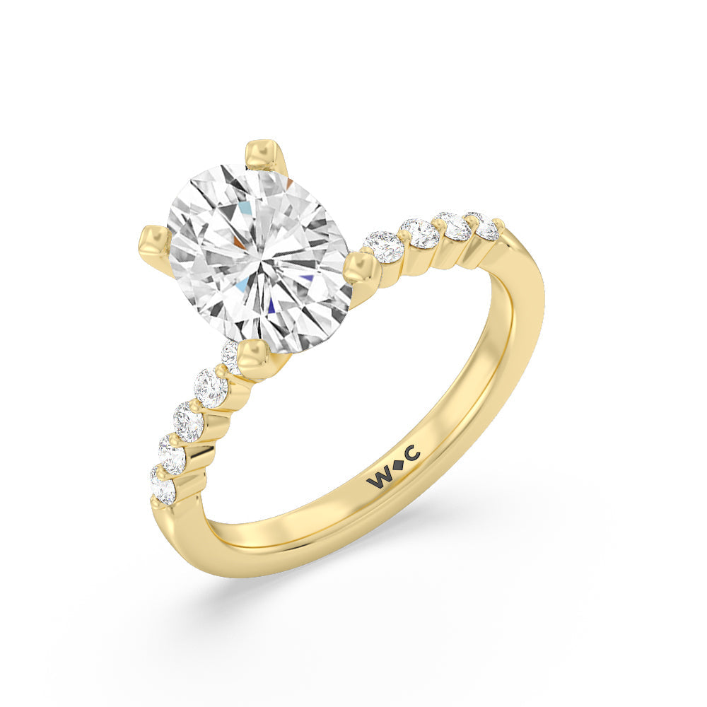 Oval Cut Under Bezeled Accent Diamond Engagement Ring with Lab Grown Diamond in 14KT Yellow Gold view 5
