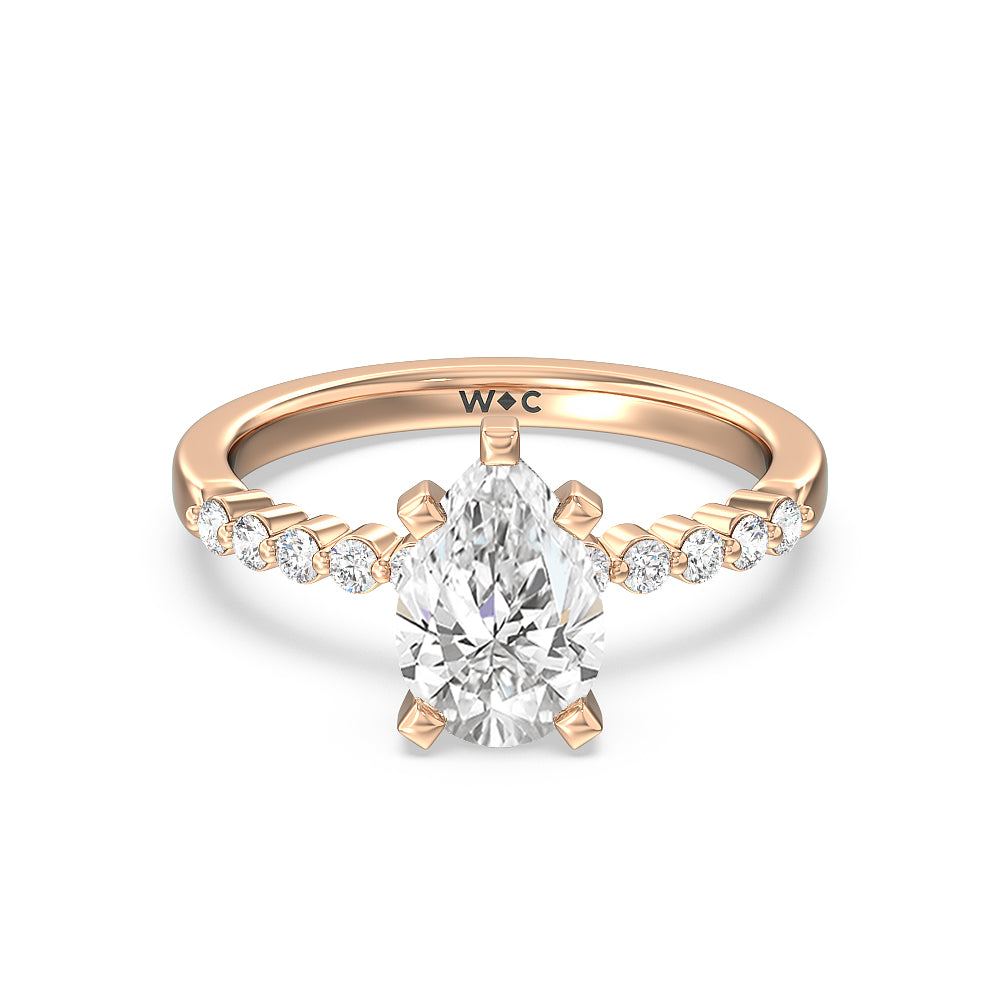 Pear Cut Under Bezeled Accent Diamond Engagement Ring with Lab Grown Diamond in 14KT Rose Gold view 1
