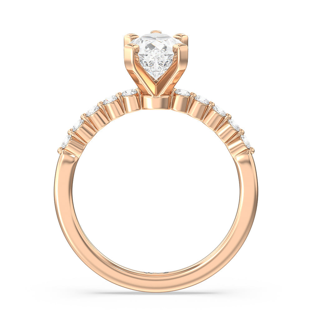 Pear Cut Under Bezeled Accent Diamond Engagement Ring with Lab Grown Diamond in 14KT Rose Gold view 4
