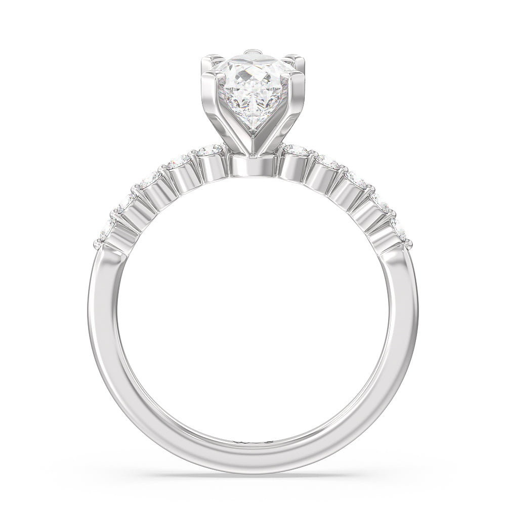 Pear Cut Under Bezeled Accent Diamond Engagement Ring with Lab Grown Diamond in 14KT Platinum view 4
