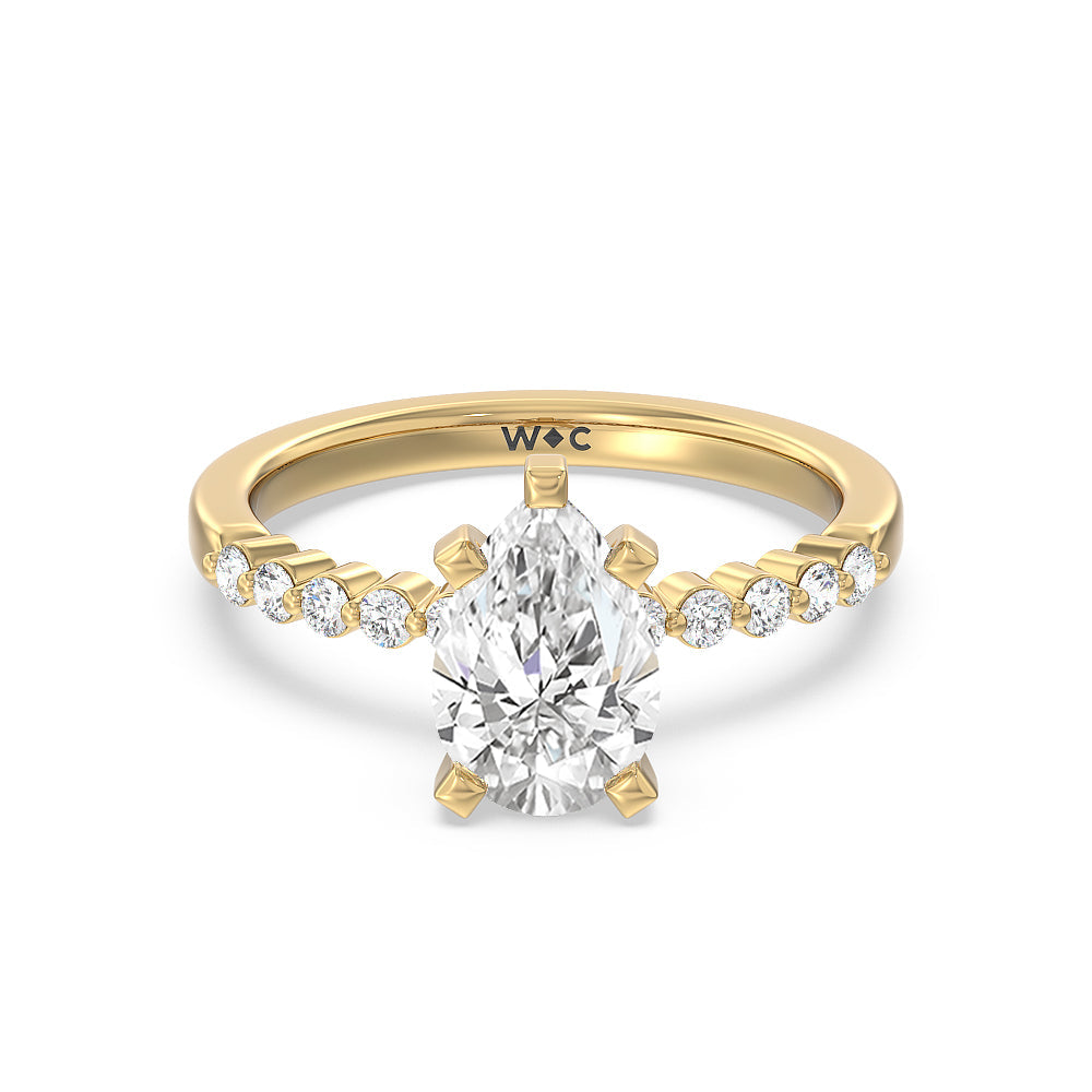 Pear Cut Under Bezeled Accent Diamond Engagement Ring with Lab Grown Diamond in 14KT Yellow Gold view 1
