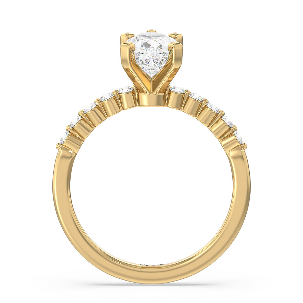 Pear Cut Under Bezeled Accent Diamond Engagement Ring with Lab Grown Diamond in 14KT Yellow Gold view 4
