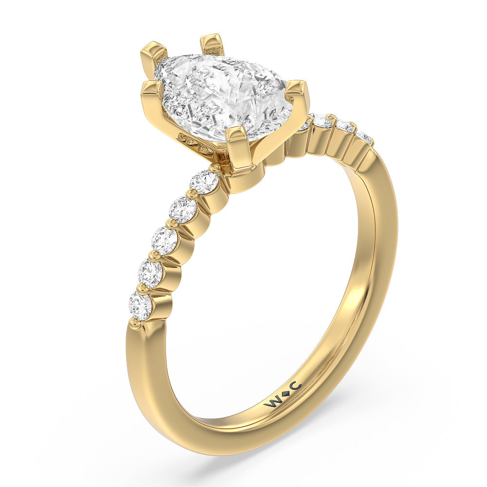 Pear Cut Under Bezeled Accent Diamond Engagement Ring with Lab Grown Diamond in 14KT Yellow Gold view 5
