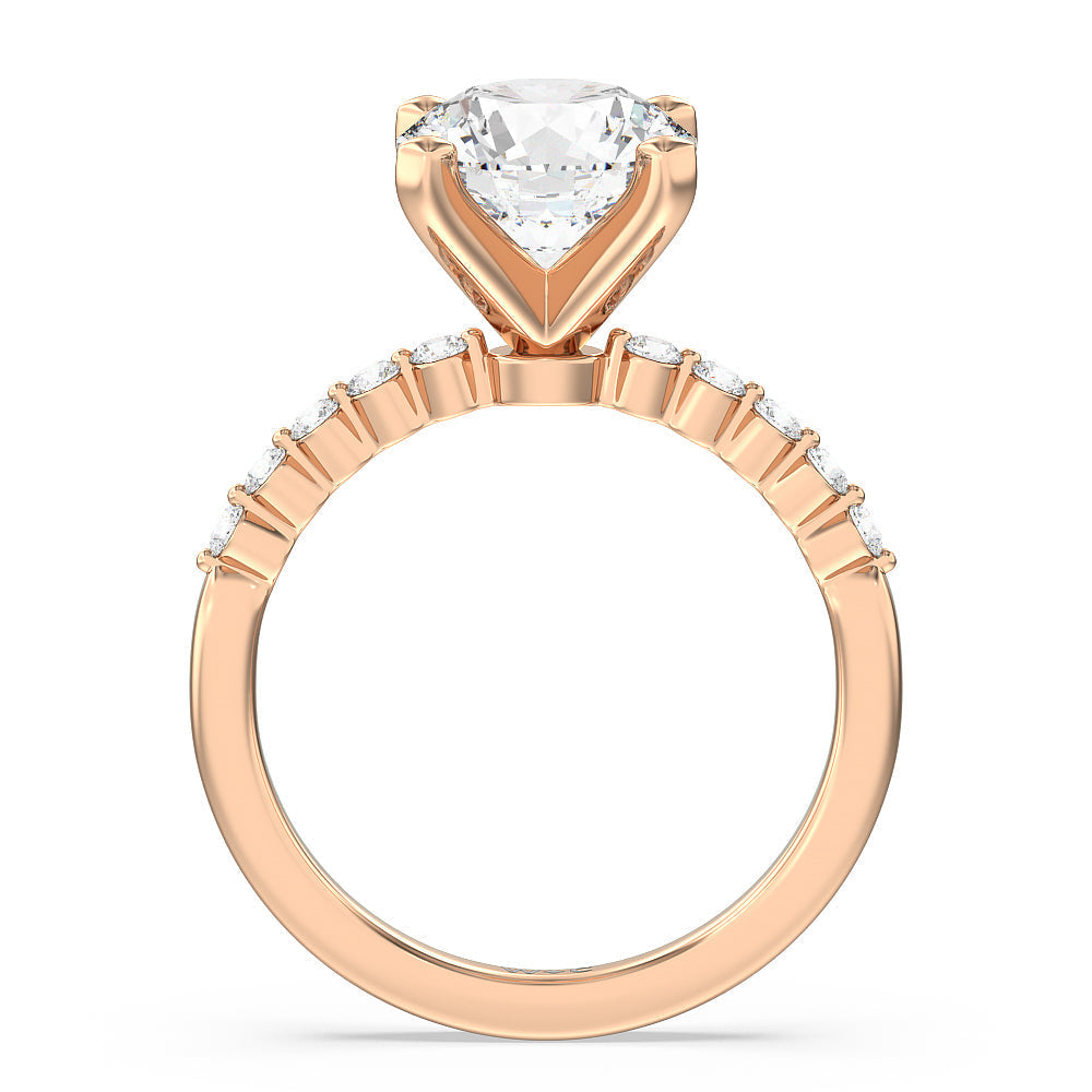 Round Cut Under Bezeled Accent Lab Diamond Engagement Ring with Lab Grown Diamond in 14KT Rose Gold view 2
