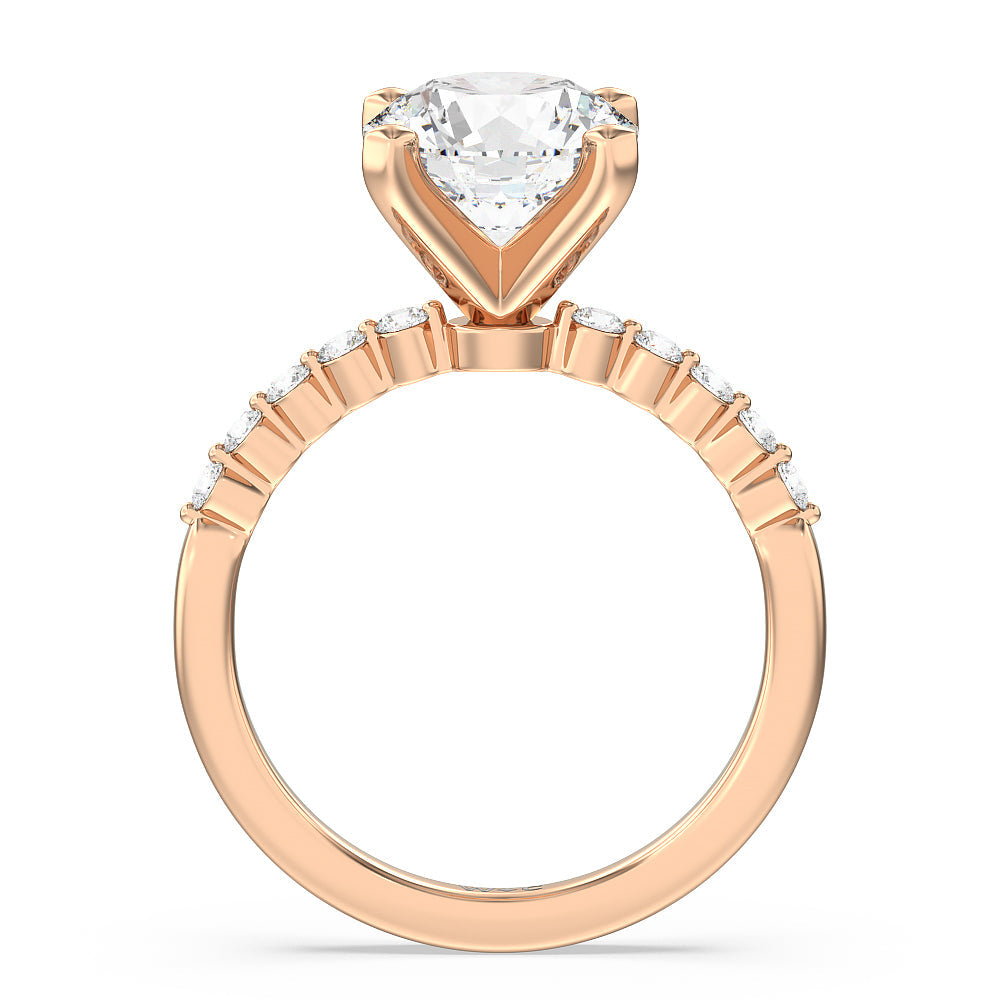 Round Cut Under Bezeled Accent Diamond Engagement Ring with Lab Grown Diamond in 14KT Rose Gold view 4
