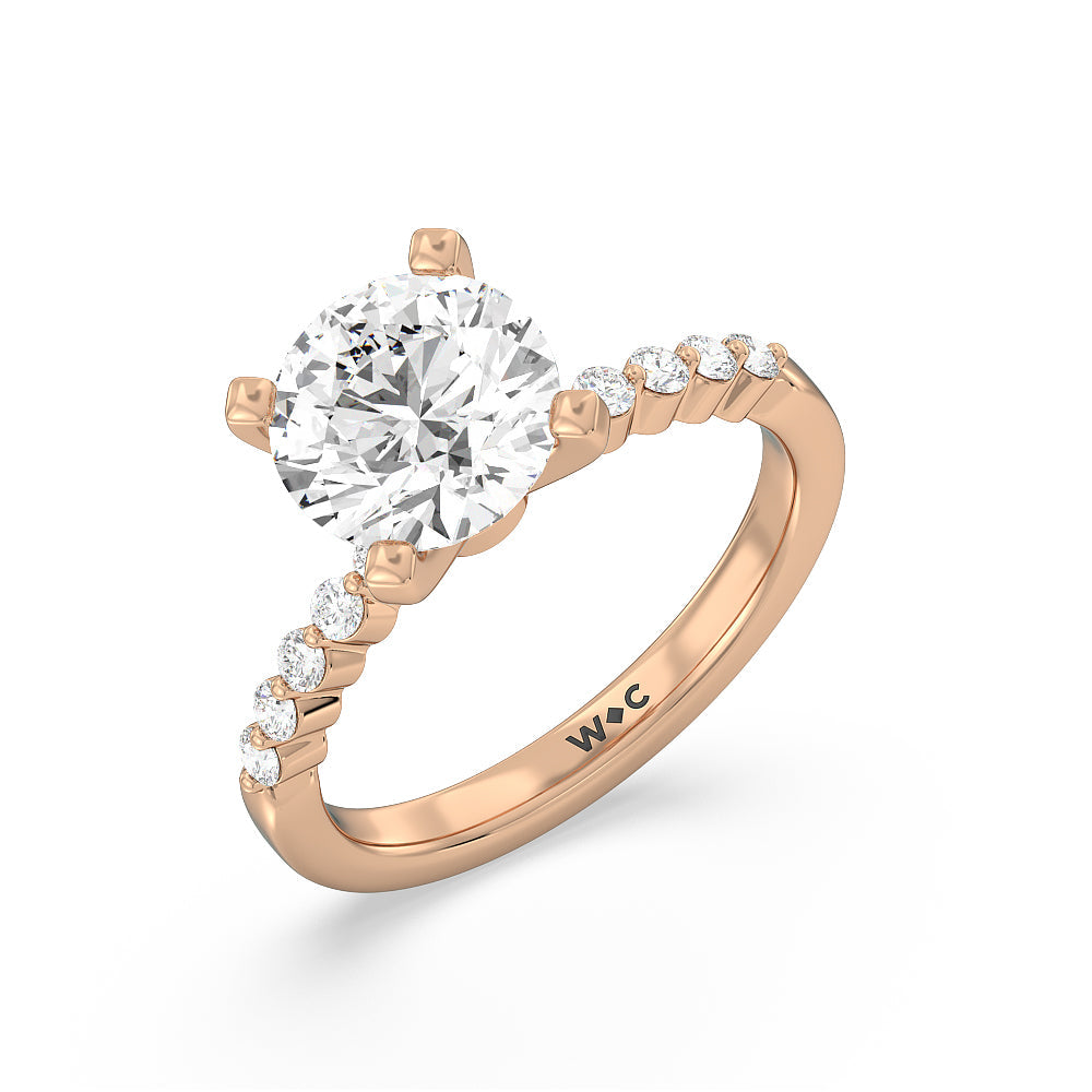 Round Cut Under Bezeled Accent Diamond Engagement Ring with Lab Grown Diamond in 14KT Rose Gold view 5
