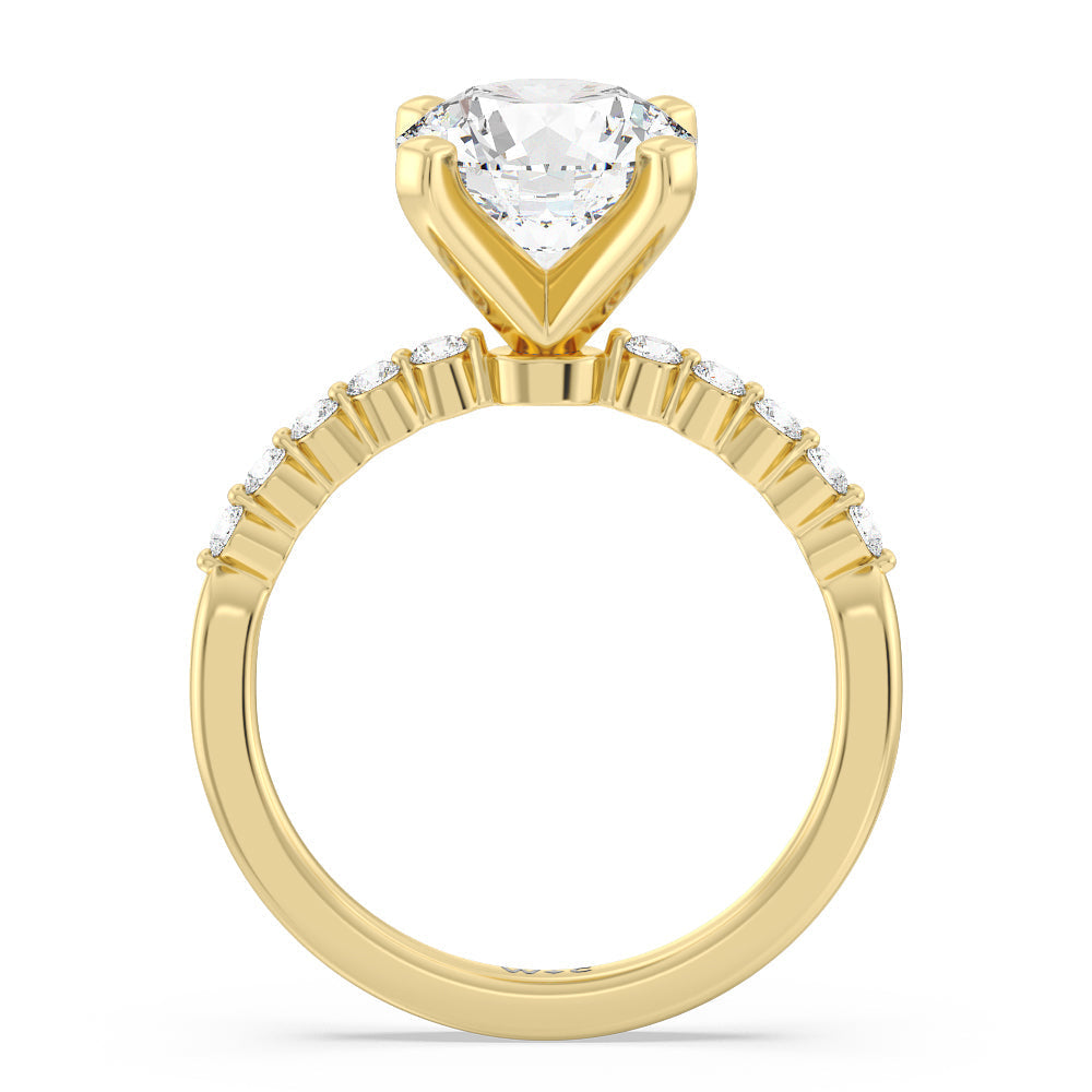Round Cut Under Bezeled Accent Lab Diamond Engagement Ring with Lab Grown Diamond in 14KT Yellow Gold view 2
