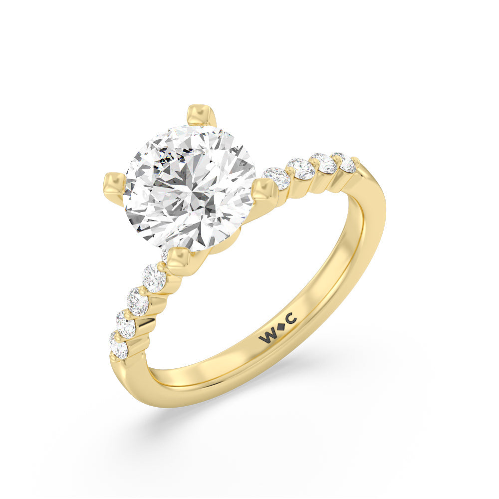 Round Cut Under Bezeled Accent Lab Diamond Engagement Ring with Lab Grown Diamond in 14KT Yellow Gold view 3

