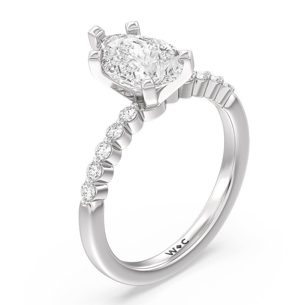 Pear Cut Under Bezeled Accent Diamond Engagement Ring with Lab Grown Diamond in 14KT Platinum view 5
